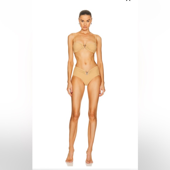 CHRISTOPHER ESBER Ruched Prong Bandeau Bikini Top + High Bikini Brief US8 $343 - Picture 3 of 9